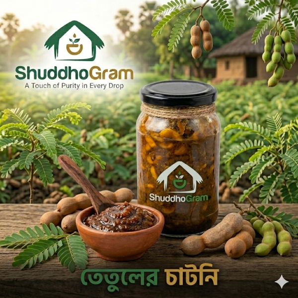 তেঁতুলের চাটনি, তেঁতুলের আচার, টক ঝাল মিষ্টি চাটনি, ঘরোয়া চাটনি, ঘানির তেলের আচার, Tetul Chutney, Tamarind Pickle, Homemade Chutney, ShuddhoGram, Organic Food BD.