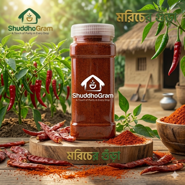 শুদ্ধগ্রাম মরিচের গুঁড়ো এবং শুকনো লাল মরিচের সাথে - মাঠ থেকে সরাসরি | ShuddhoGram Chili Powder with Whole Dried Red Chilies - Straight from Farm